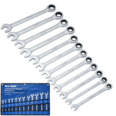 BlueSpot 12pc Combination Ratchet Spanner Set Ratcheting Ring Head 8mm ...