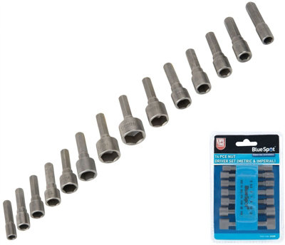 BlueSpot 14Pc Nut Driver Set For Drill Driver Socket Nuts Hex Bolts Screws 14109