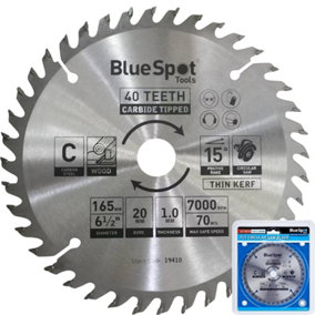BlueSpot 165mm Tct Circular Mitre Saw Blade Blades 20mm Bore 40 Teeth
