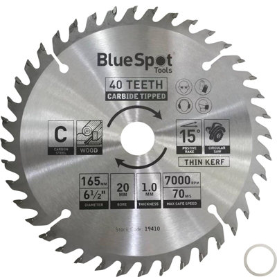 BlueSpot 165mm Tct Circular Mitre Saw Blade Blades 20mm Bore 40 Teeth