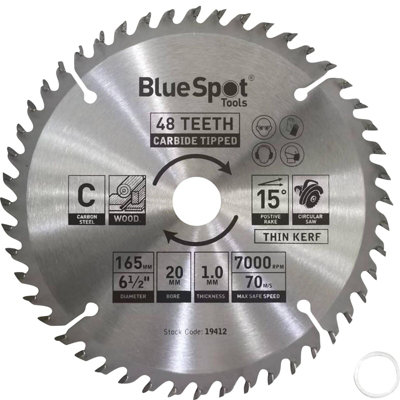 BlueSpot 165mm Tct Circular Mitre Saw Blade Blades 20mm Bore 48 Teeth