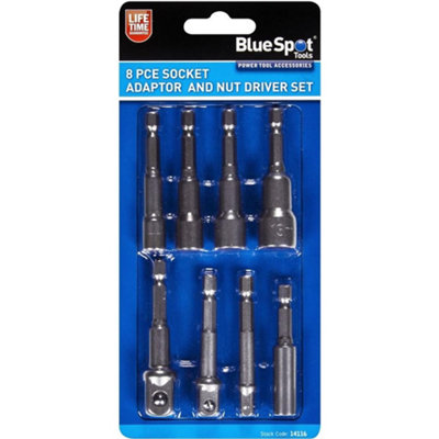 Bluespot 8pc Socket Adaptor Nut Impact Driver Bit Holder Set 6mm - 13mm 1/4"