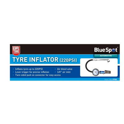 BlueSpot Compact Air Tyre Inflator with Dial Gauge 220PSI 07905