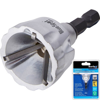 ASA Tools Deburring External Chamfer Tool – HSS Blade, Quick Release Shank, Fits 1/8" To 3/4" (3mm-19mm), 0-400 RPM