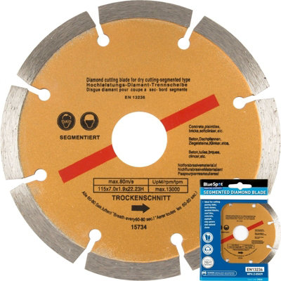 BlueSpot Segmented Diamond Cutting Blade Disc Gold Dry 115mm 4.5"