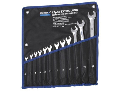 BlueSpot Tools 04124 Extra Long Combination Spanner Set, 12 Piece B/S04124