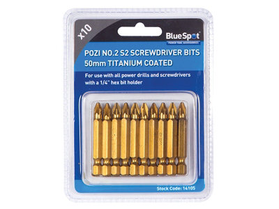 BlueSpot Tools 14105 Titanium Coated Screwdriver Bits PZ2 x 50mm (Pack 10) B/S14105 - 3
