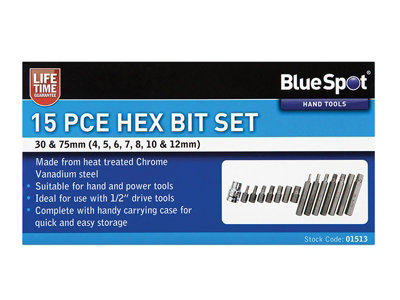 BlueSpot Tools 1513 Hex Bit Set, 15 Piece B/S1513