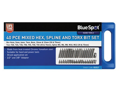 BlueSpot Tools 1517 Mixed Hex Spline & TORX Bit Set, 40 Piece B/S1517