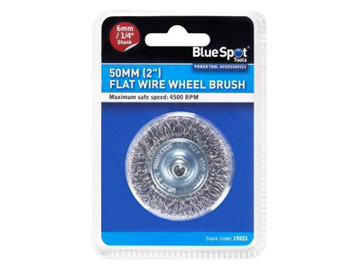 BlueSpot Tools 19221 Flat Steel Wire Wheel Brush 50mm x 6mm Arbor B/S19221