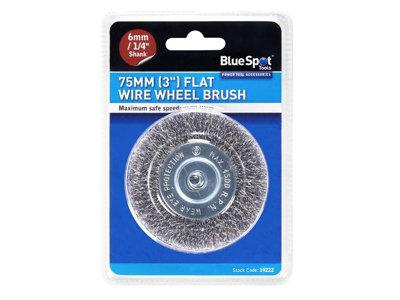 BlueSpot Tools 19222 Flat Steel Wire Wheel Brush 75mm x 6mm Arbor B/S19222