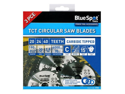 BlueSpot Tools 19402 190mm Circular Saw Blade Set 3 Piece B/S19402