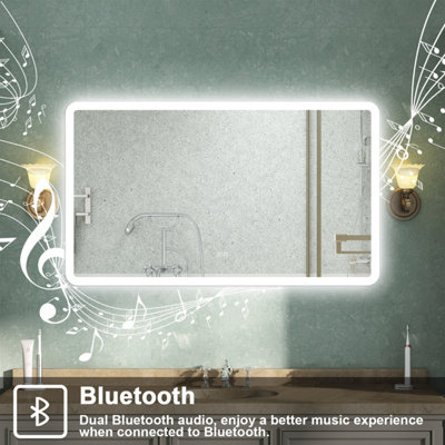 Bluetooth Bathroom LED Mirror with Shaver Socket 3 Colour Lights Anti ...