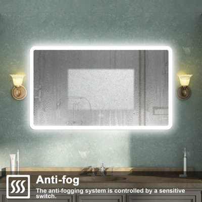 Bluetooth Bathroom LED Mirror with Shaver Socket 3 Colour Lights Anti ...