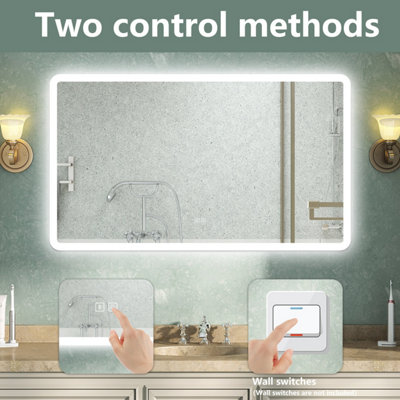 Bluetooth Bathroom LED Mirror with Shaver Socket 3 Colour Lights Anti ...