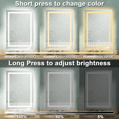 Bluetooth Bathroom Mirror with 3 Colour LED Lights Demister Pad Anti ...