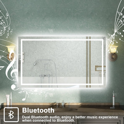 Bluetooth Bathroom Mirror with Shaver Socket 3 Colour LED Lights ...