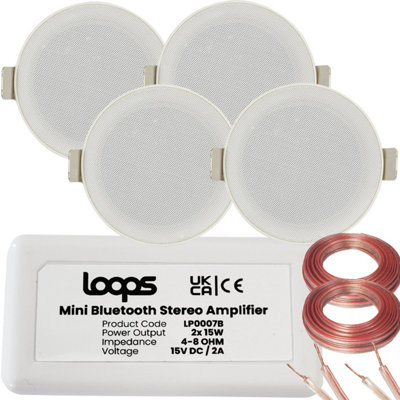 Bluetooth Ceiling Music Kit Mini Amp & 4 Low Profile Speakers Stereo HiFi Sound