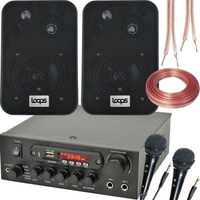Bluetooth Karaoke System Kit Wireless Amplifier Player Speakers & Microphones