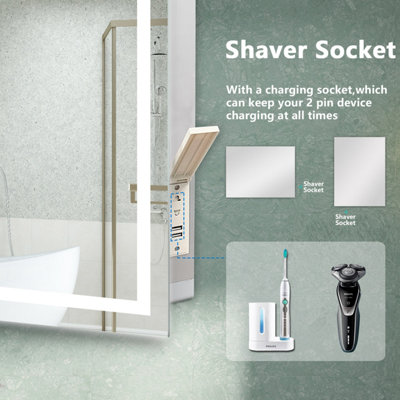 Bluetooth LED Bathroom Mirror with Shaver Socket 3 Colour Lights ...