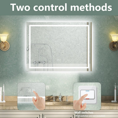Bluetooth LED Bathroom Mirror with Shaver Socket 3 Colour Lights ...