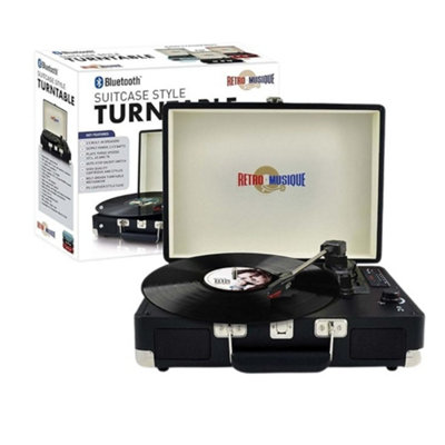 Bluetooth Suitcase Style Turntable with FM Radio & 4GB USB, Black