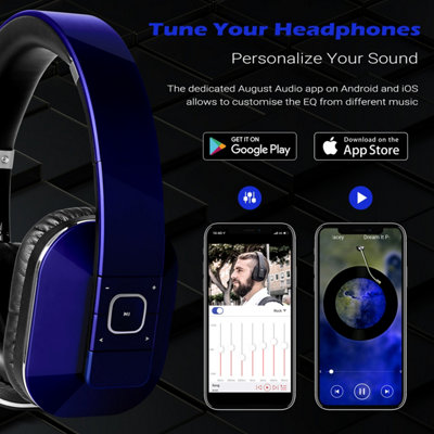 Bluetooth Wireless Over Ear AptX Low Latency NFC Headphones with Mic, Custom EQ App, Warm Rich Bass, Comfort Design- August EP650L