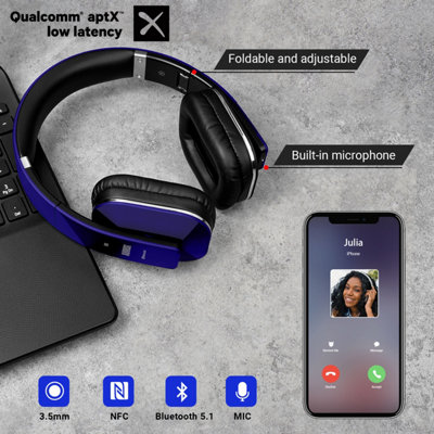 Bluetooth Wireless Over Ear AptX Low Latency NFC Headphones with Mic, Custom EQ App, Warm Rich Bass, Comfort Design- August EP650L