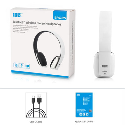 Bluetooth Wireless Rechargeable On Ear Headphones with Mic, NFC, Low Latency, Ultra Lightweight - August EP636W