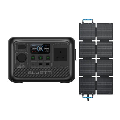 BLUETTI AC2A Power Station with 60W Solar Panel, 204Wh Capacity and 300W AC Output, Solar Generator for Camping