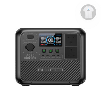 BLUETTI AC70 Portable Power Station 1000W 768Wh LiFePO4 Battery Solar Generator for Road Trip Camping Off-grid Power Outage