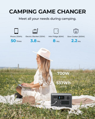 BLUETTI EB55 portable power station with  537Wh capacity & up to700W power output LiFePO4 Battery