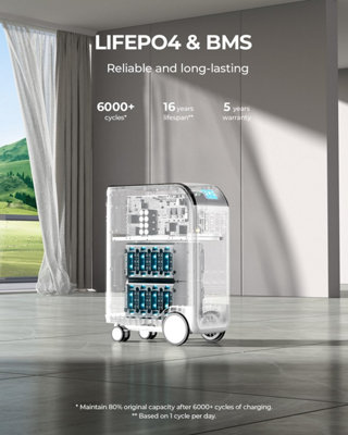 BLUETTI  Power Station EP500Pro 5100Wh LiFePO4 Battery Backup 3000W UPS Solar Generator for Home Use with Trolley - 7