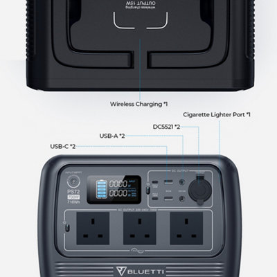 BLUETTI PS72 1000W Portable Power Station 716Wh LiFePO4 Battery Off-Grid Solar Generator for Road Trip - 7