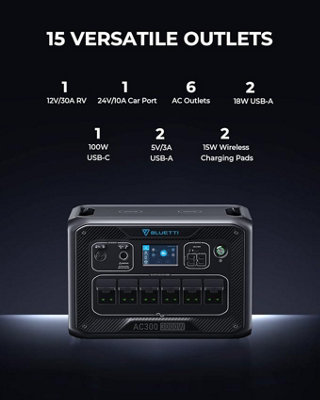 BLUETTI Solar Generator AC300 & B300 Extra Battery with 2 PV350 Solar Panels Included 3072Wh Power Station 3000W LiFePO4 Battery
