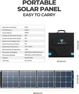 BLUETTI SP200 200W Solar Panel for EB3A/EB55/EB70S/AC70/AC180/AC200MAX/AC300/AC200P/AC50S/EB240 Power Station Portable Foldable - 7