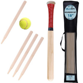 BLUOM 6 Piece Wooden Rounders Set In Mesh Carry Bag Outdoor Games Family Kids Game Play Toy For Children Adults (18")