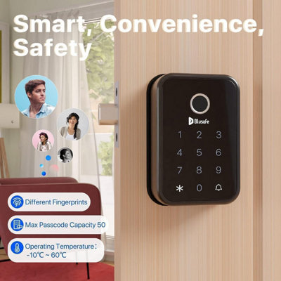 Blusafe Keyless Finger Print Smart Door Lock, Touch Keypad, Pin Code Access Lock, Internal Thumbturn Operation (Black)