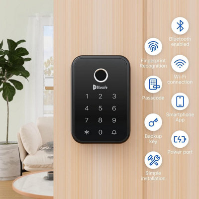 Blusafe Keyless Finger Print Smart Door Lock, Touch Keypad, Pin Code Access Lock, Internal Thumbturn Operation (Black)