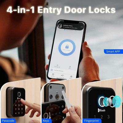 Blusafe Keyless Finger Print Smart Door Lock, Touch Keypad, Pin Code Access Lock, Internal Thumbturn Operation (Black)