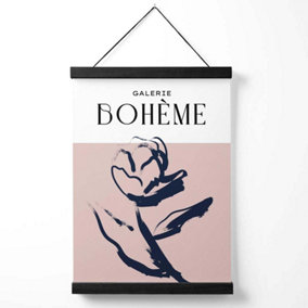 Blush and Navy Blue Rose Boho Sketch Floral Medium Poster with Black Hanger