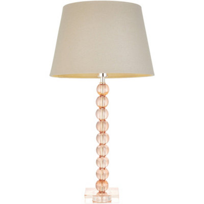 Blush Crystal Glass Table Lamp - Grey Fabric Shade - 590mm Tall Light - 7W LED E14