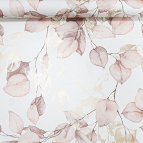 Blush Ecualyptus Floral Wallpaper Cream Gold Metallic Pink Purple Leaves Smooth