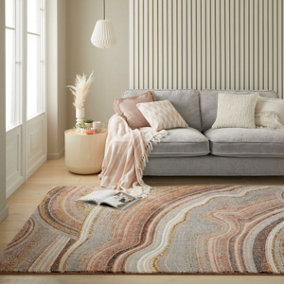 Blush Grey Abstract Jute  Polyester Modern Bedroom, LivingRoom Rug - 160cm X 220cm