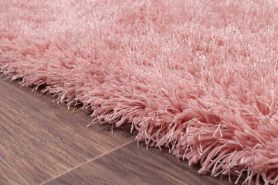 Blush Modern Plain Shaggy Sparkle Rug for Bedroom & Living Room-133cm (Circle)