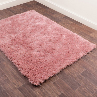 Blush Modern Plain Shaggy Sparkle Rug for Bedroom & Living Room-180cm X 270cm