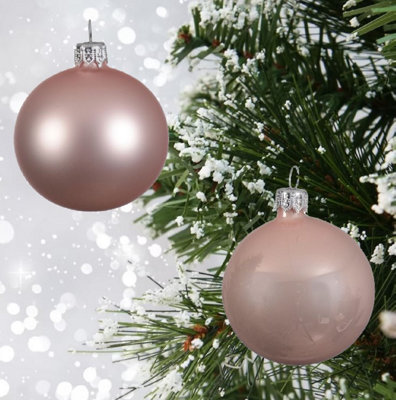 Blush Pink Glass Christmas Baubles Tree Decor Pack Of 6 8cm Rose Gold