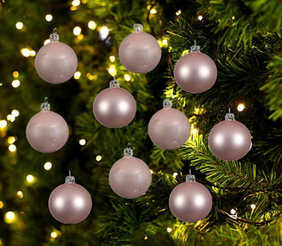 Blush Pink Glass Christmas Tree Baubles Ornaments Pack Of 10 6cm