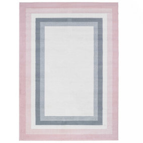 Blush Pink Grey Bordered Living Room Rug 190x280cm