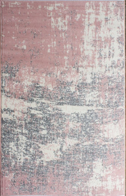 Blush Pink Grey Distressed Abstract Living Room Rug 120x170cm